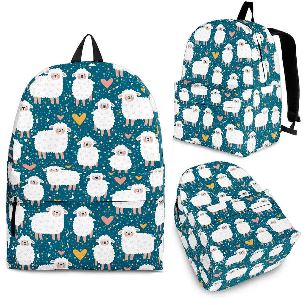 

YIKELUO Fashion Wave Dot Cartoon Sheep Backpack With Zipper Blue Children's Animal School Bag Student Back To School Gift Pack