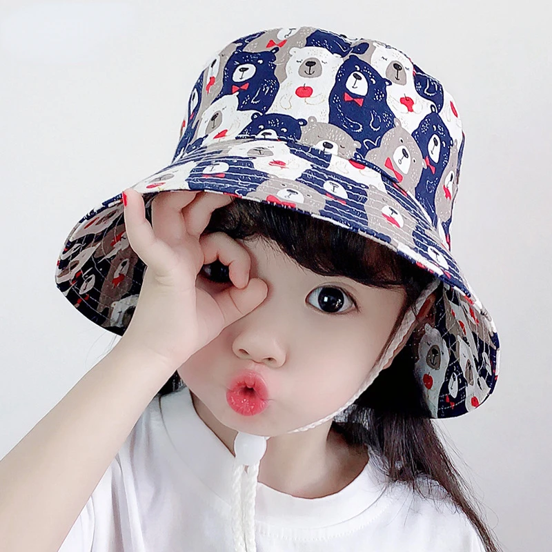 

Summer Baby Bucket Hat Travel Beach Sun Cap Outdoor Cartoon Cotton Breathable Sun Panama Hats Baby Boy Girl Fisherman Cap