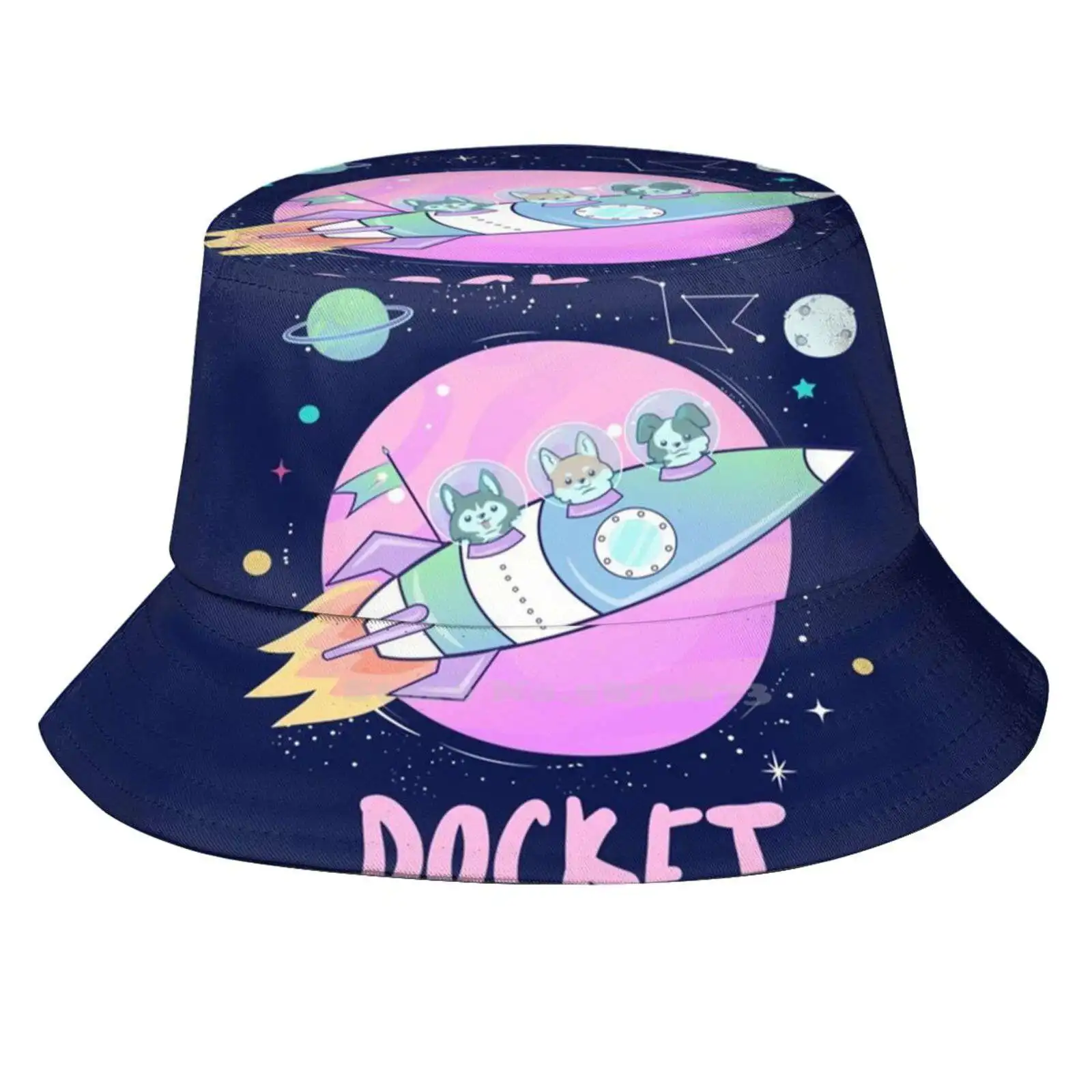 

Dog Space Astronaut Planet Stars Spacetravel Rocket Surreal Cute Funny Gift Korean Ladies Outdoor Sun Hat Bucket Cap Pug Dog