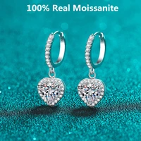 2ct moissanite heart dangle halo drop earrings d color lab created diamond sterling silver luxury huggie hoop earrings for women