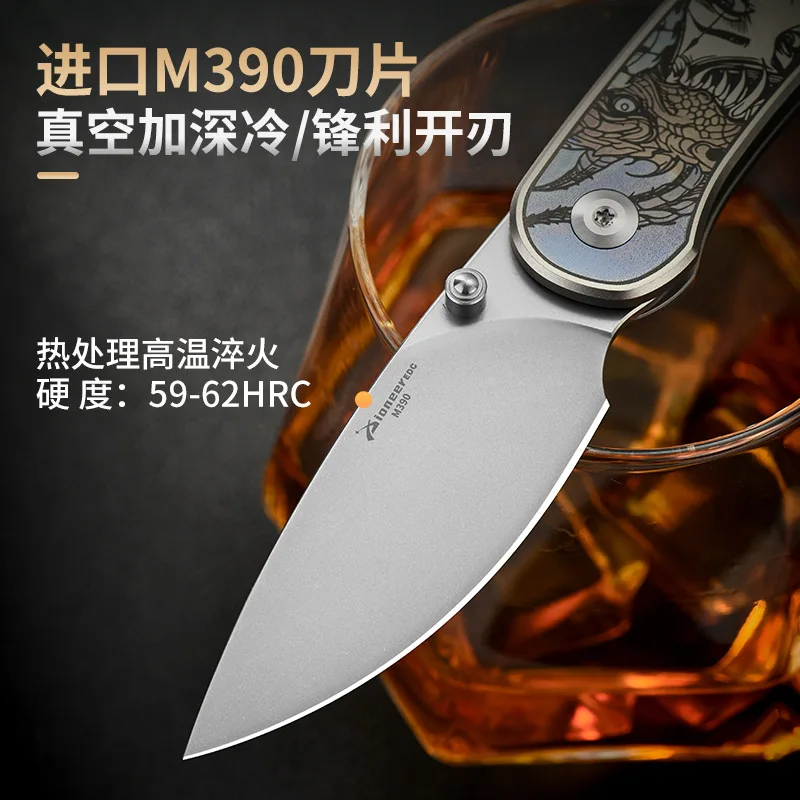 Фото Складной нож EDC с титановой рукоятью и лезвием из стали M390 для распаковки, кемпинга и активного отдыха №3