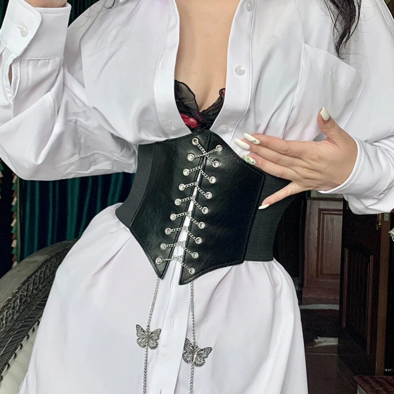 

Gothic Women'S Elastic Leather Belt High Waist Shaping Belt Decoration Matching Dress Simple Fashion Corset Luxury Designer