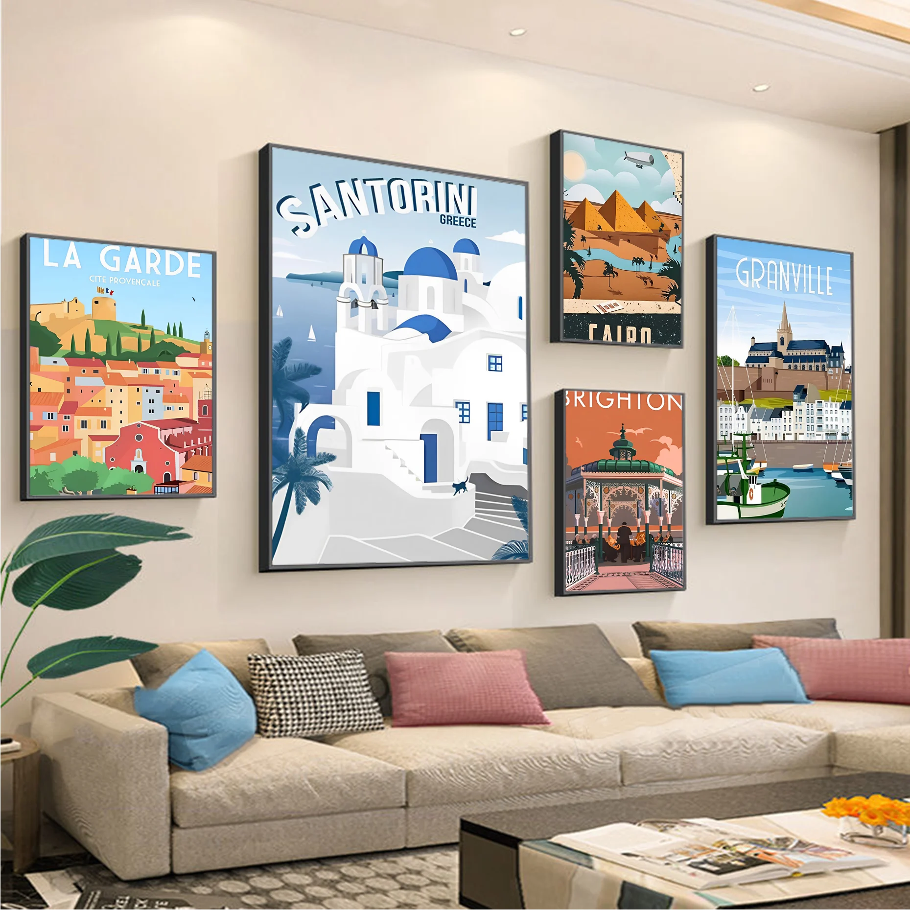 

Travel City Landscape Painting Poster DIY Sticky Poster Retro Kraft Paper Sticker DIY Room Bar Cafe Kawaii Room Decor