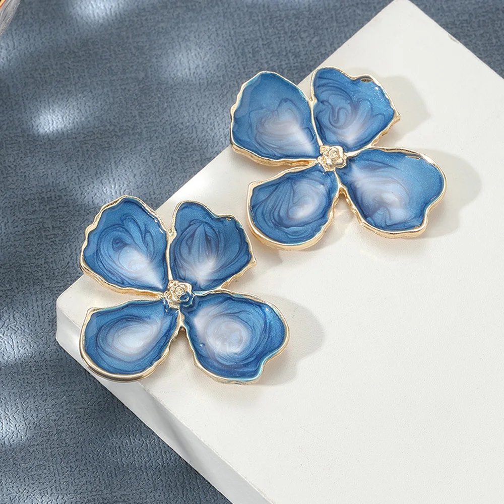 Преувеличенные серьги-гвоздики с синим цветком из нержавеющей стали для женщин и