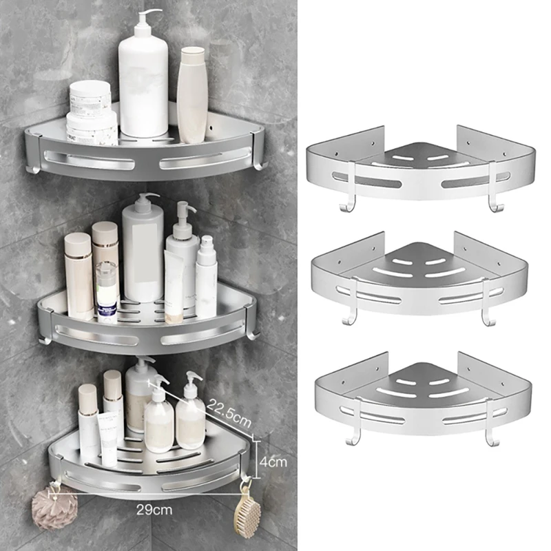 

Corner Shelf Bathroom Storage Shelves No Drilling Bathroom Accessories Aluminum Corner Shower Shelf With Hooks
