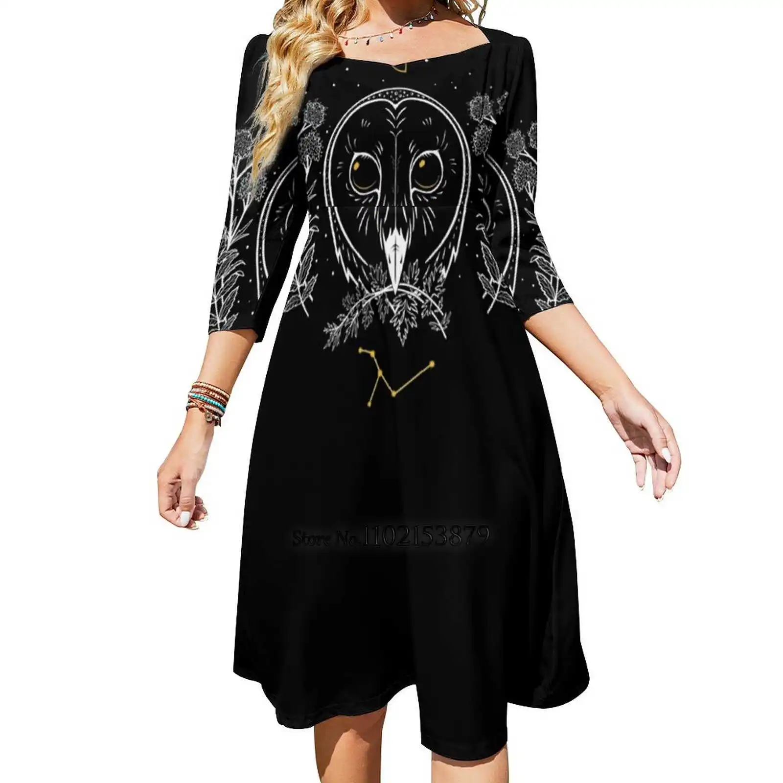 

Знакомская Серия: Noctua, платье с открытой спиной и шнуровкой сзади, платье с квадратным вырезом, модное платье с принтом 6Xl, Сова, мельница, вал...