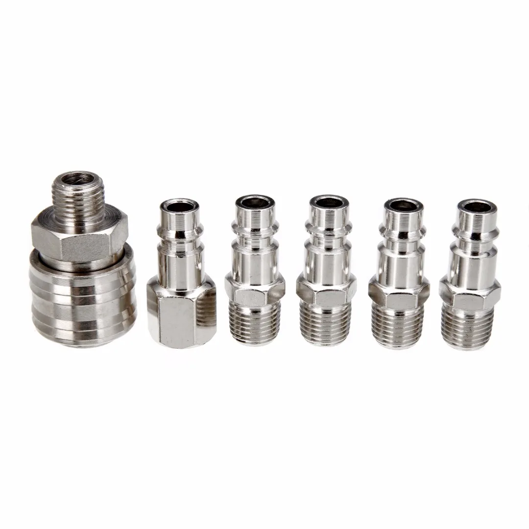 6pcs German-style Air Line Hose Compressor Adapter Quick Coupler Set 1/4&quot BSP Connectors Replacement Plug Socket - купить по