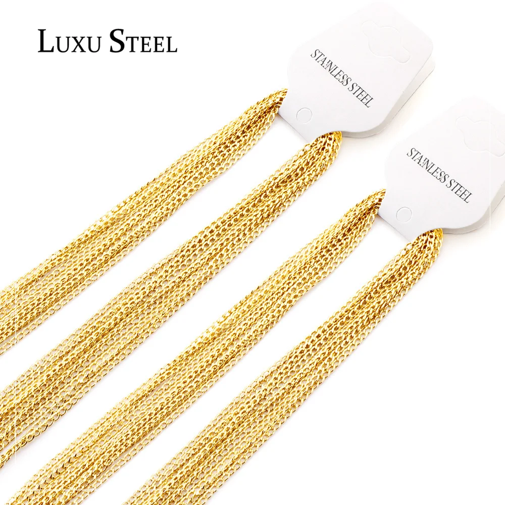 

LUXUSTEEL 5pcs lots Necklace For Women Accessories Stainless Steel Gold Silver Color Link Chains Necklace Wholesale Lobster