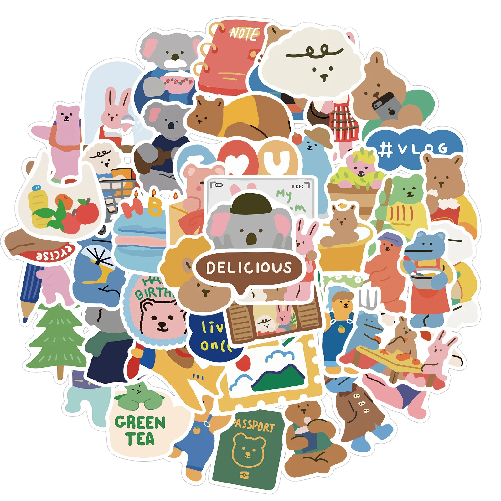 

50pcs Cute Cartoon Animal Graffiti Sticker Koala Bear Korean Kawaii DIY Scrapbook Notebook Phone Luggage cool Sticker