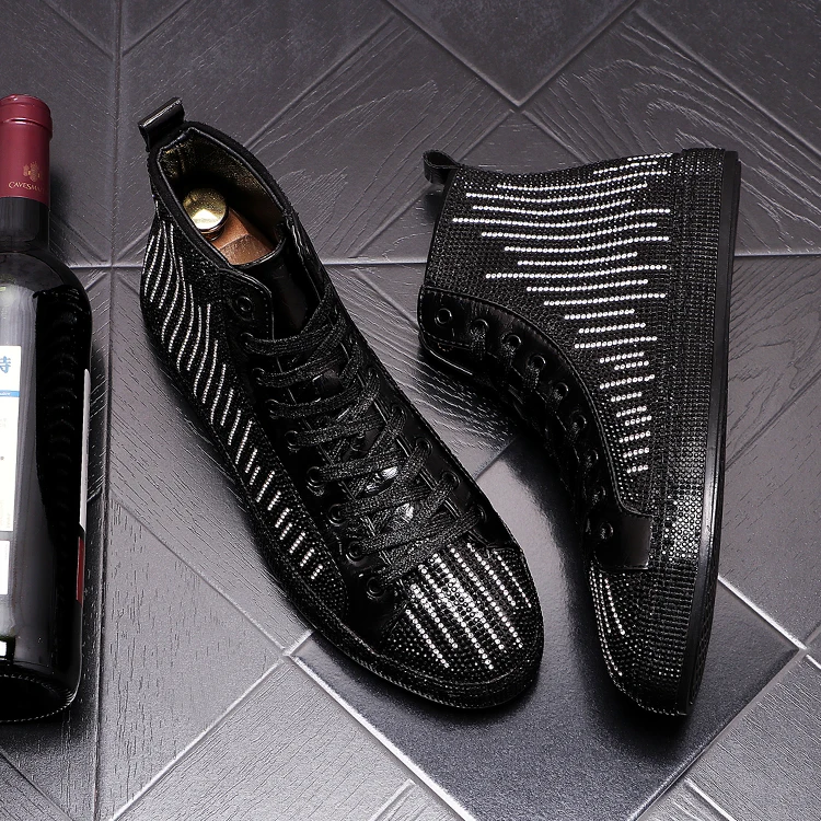 

Новые мужские роскошные стразы с металлической платформой высокие повседневные туфли на плоской подошве лоферы в стиле рок панк Кроссовки ...