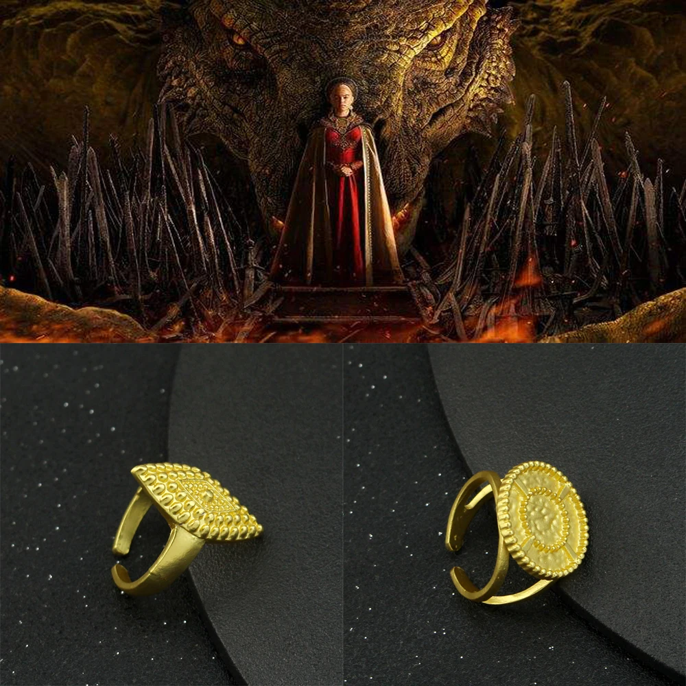 

US TV Drama Rhaenyra Targaryen Cosplay The Same Style Alloy Rings Gold Color Jewelry For Women Girls Party Festival Accessories