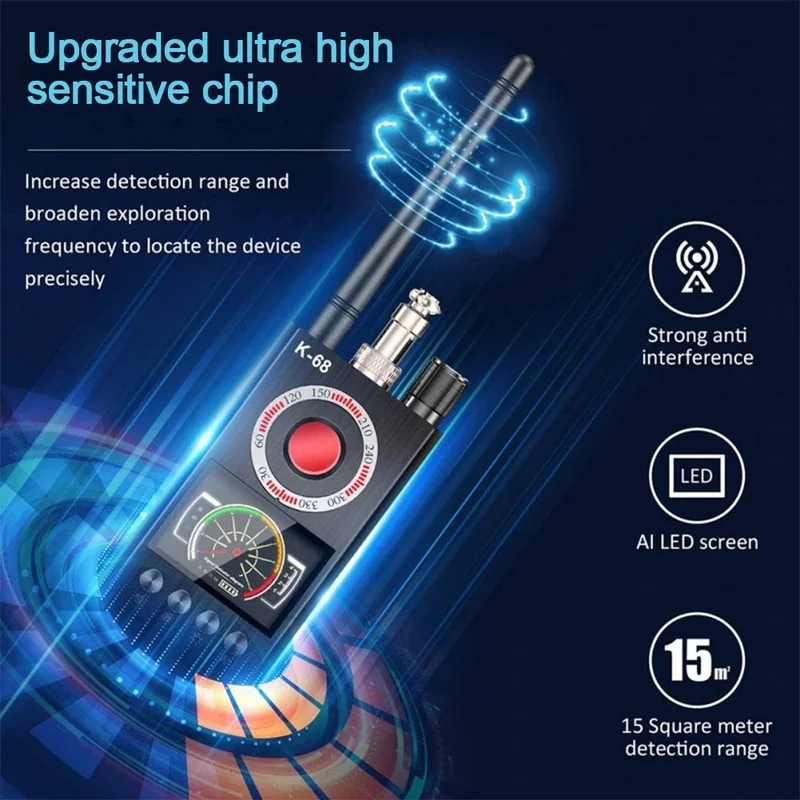 k68 wireless signal detector anti spy cam bug gsm gps tracker hidden camera eavesdropping device military professional version free global shipping