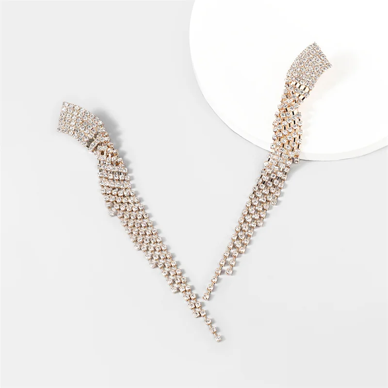 

Fashion Party Women Earrings Long Tassel Sparkling Crystal Geometry Alloy Earring Luxury Girl Gift Jewelry Wholesale New Trend