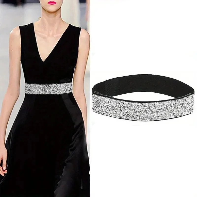 Стразы Блестящий корсет эластичный пояс для женщин дизайнерский на талию