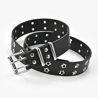 desgienr star hole studded belts black simple corset ladies belt double row pu leather belt female jean belts