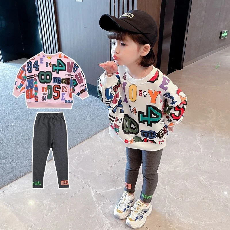 Girls Suit Sweatshirts +Pants Cotton 2Pcs/Sets 2022 Printed Spring Autumn Thicken High Quality Sports Sets Kid Baby Children Clo