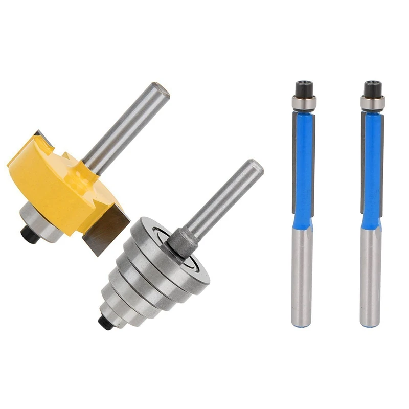 

1 Set 1/4 In Ch Shank Rabbeting Router Bit With 6 Bearings Set & 2 Pcs 2.6 In Ch Long 2 Edges Flush Trim Router Bit