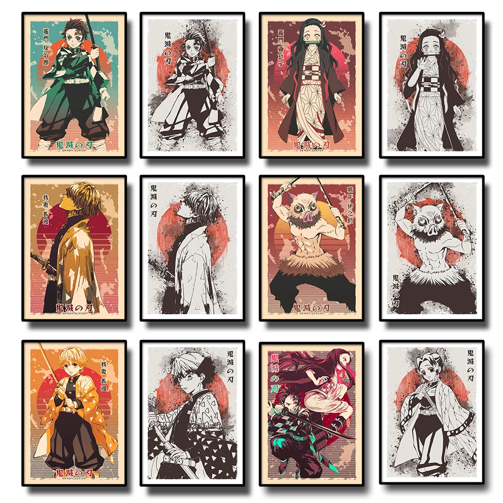 

Ghost Slayer Poster Anime Retro Poster Tanjiro Kamado Kamado Nezuko Hashibira Lnosuke Laminas Decorativas Pared Cuadros Posters