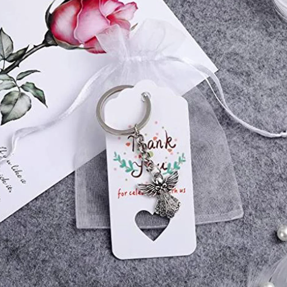

30Pcs Silver Color Guardian Angel Key Ring Zinc Alloy Pendant Wedding Birthday Party Baby Shower Baptism Communion