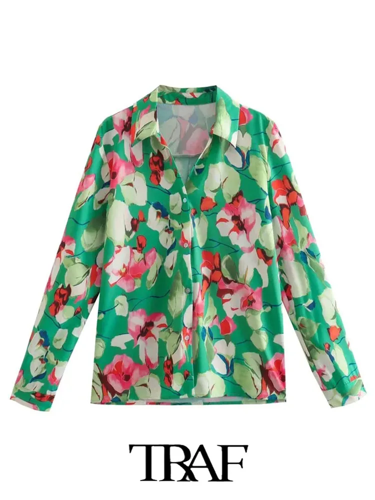 

Женская рубашка с цветочным принтом, шелковая Текстурированная рубашка с длинным рукавом, летний топ с длинным рукавом, TRAF 2022