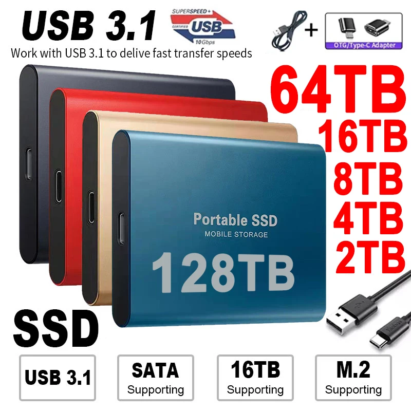 

Оригинальный Портативный SSD-накопитель 8 ТБ 16 Тб высокоскоростной мобильный твердотельный накопитель 500 Гб Внешние жесткие диски USB Type-C интерфейс 3.1 для Lapto
