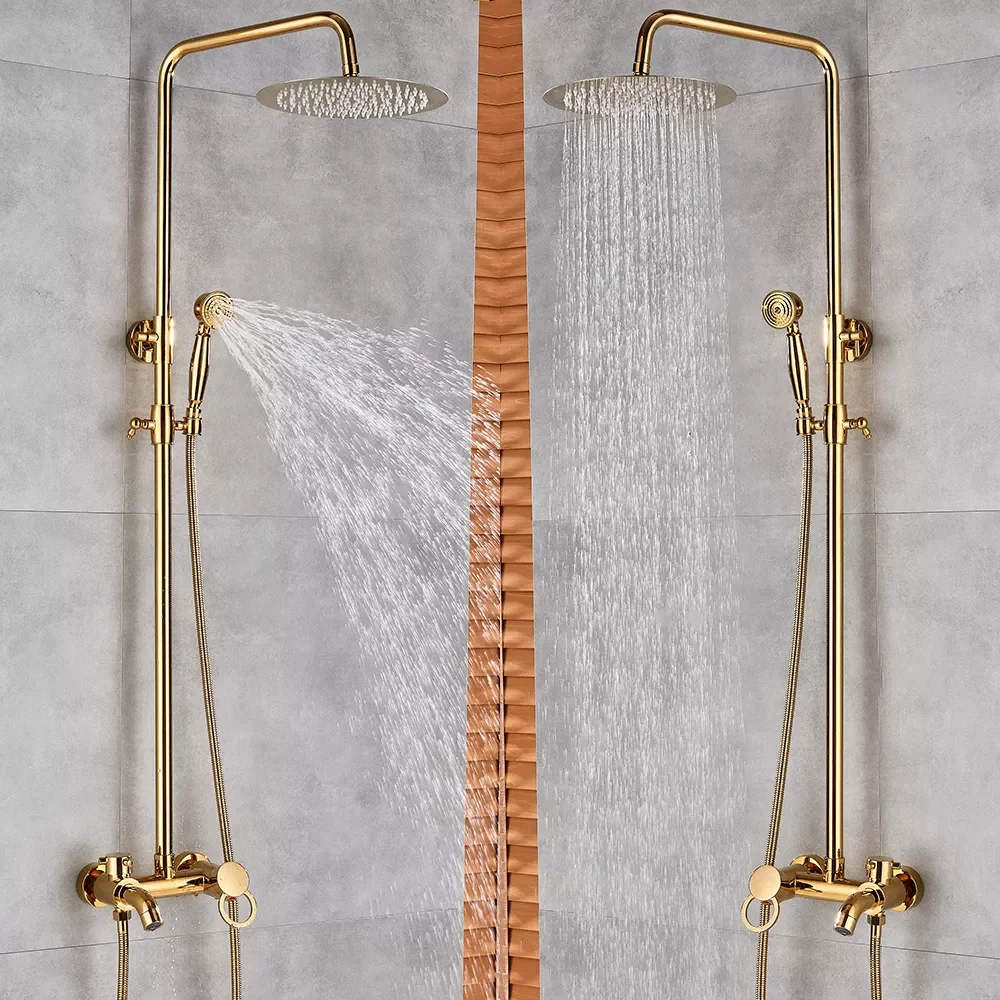 

Bathtub Faucets Luxury Gold Brass Bathroom Faucet Mixer Tap Wall Mounted Hand Held Shower Head Kit Shower Faucet Sets