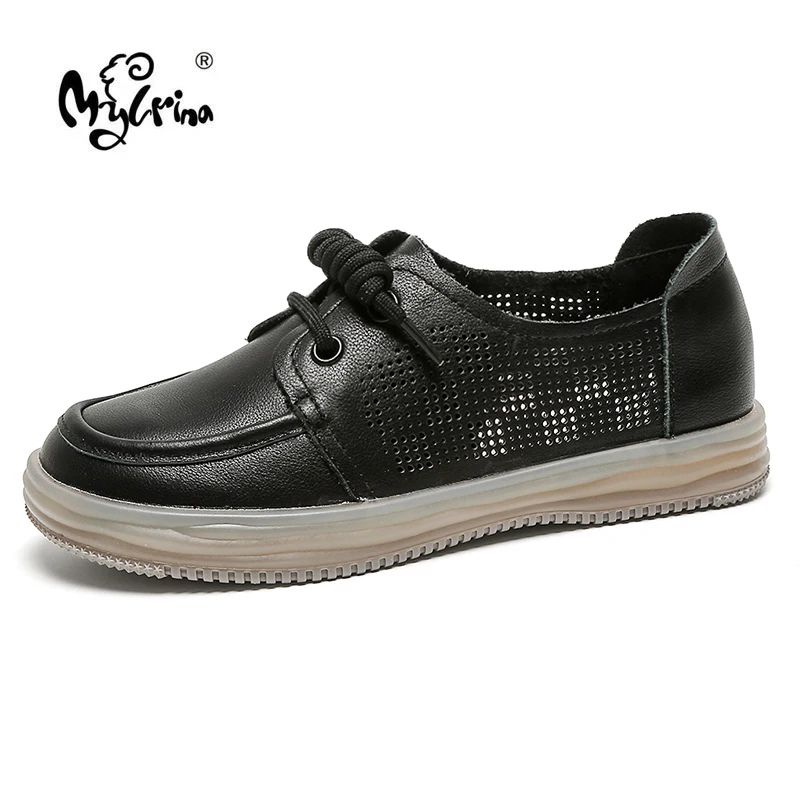 

2022 Spring Summer New Women Casual Shoes Lace Up Genuine Leather Women Hollow Out Sneakers Sapatos De Mujer