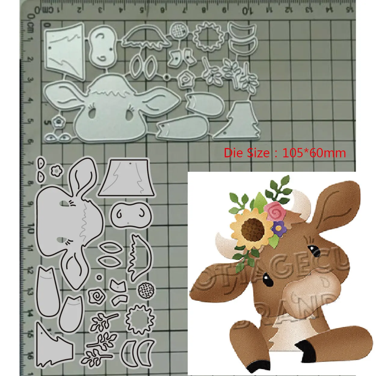 

2023 New Metal Cutting Dies Cow wearing flowers Decoration DIY Scrapbook Paper Craft Knife Mould Blade Punch Stencils Dies