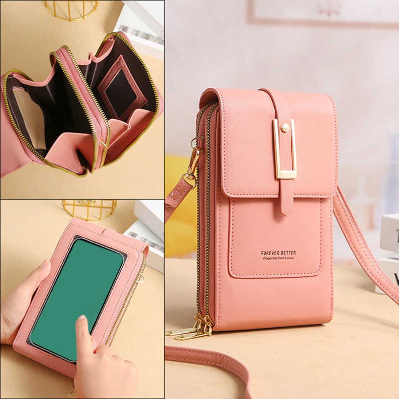 

Women Touch Screen Cell Phone Shoulder Bags Smartphone Leather Strap Purse Large Capacity Multi-Functional Handbag Purse Female