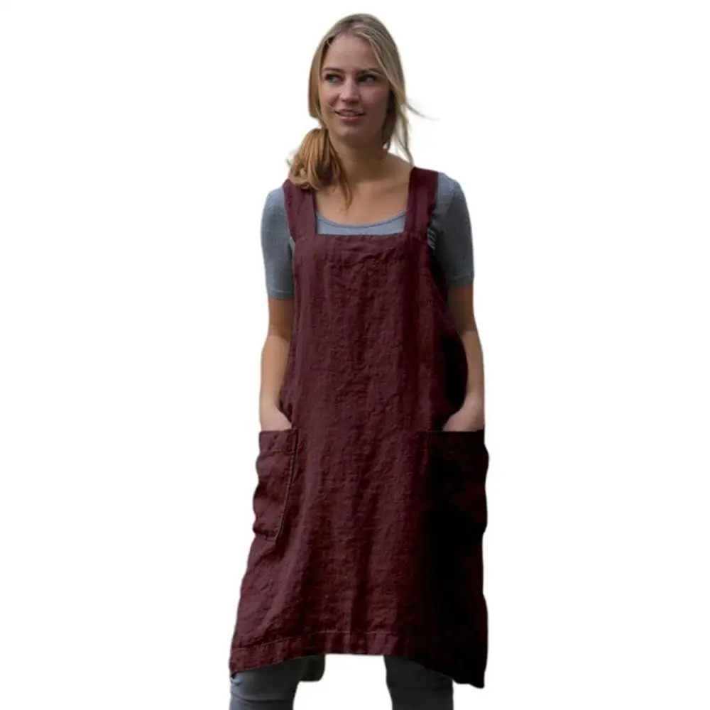 

Kitchen Aprons for Women Men Cotton Linen Japan Style Solid Bandage Household Cleaning Tool Kitchen Cooking Aprons Plus Size
