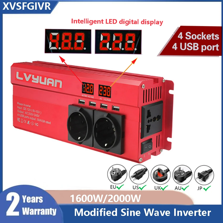 

2000W modified sine wave LCD Auto Inverter 11V 12V to 110V 220V Portable Power US UK Standard Car Inverters LED power converters
