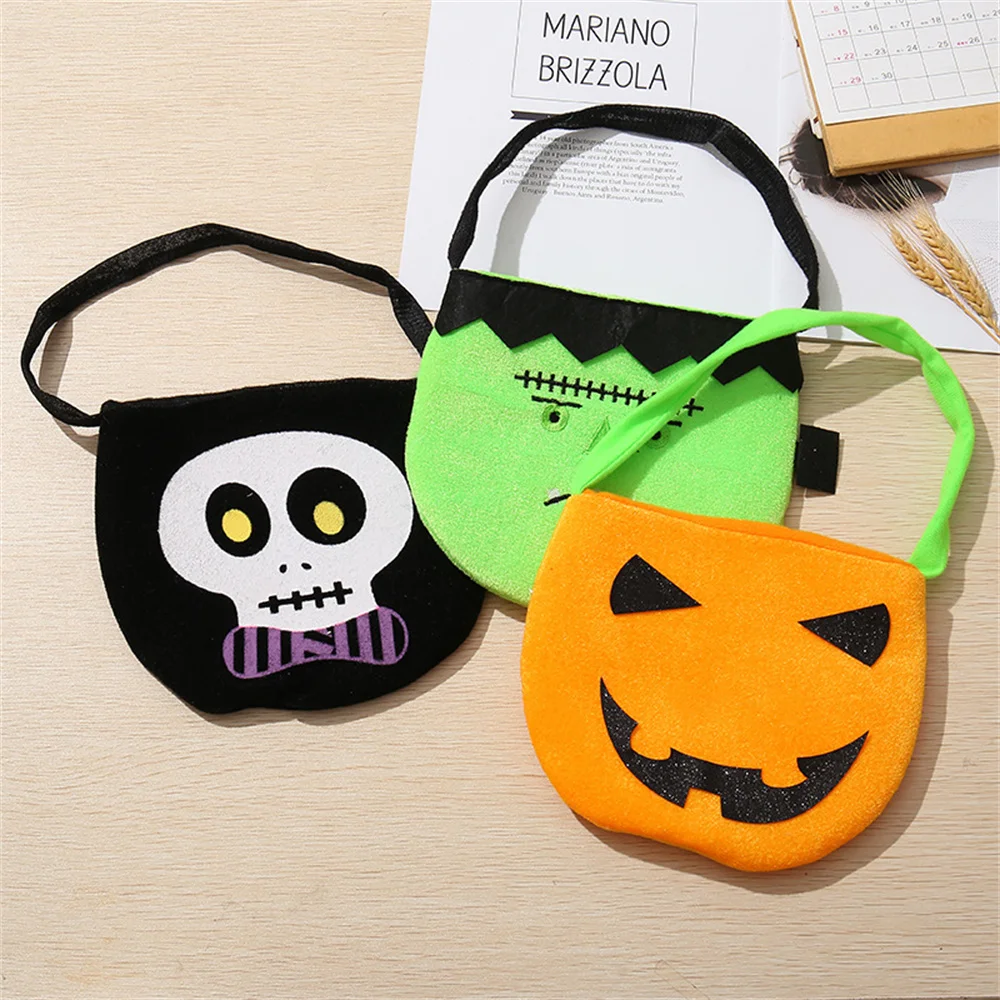 

10pcs Halloween Candy Bags Non-woven Pumpkin Bag For Kids Gift Biscuits Cookies Dessert DIY Packaging Supplies Trick Or Treat