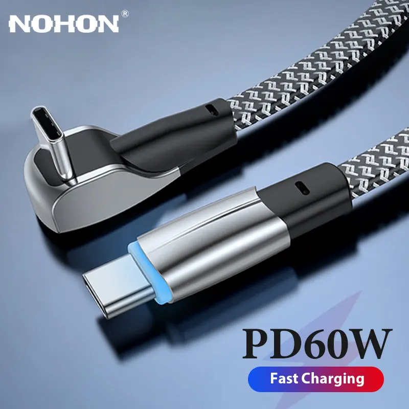 

NOHON Elbow PD 60W USB C To Type C Cable for Samsung Xiaomi Poco Fast Charging Cable 90 Degree USB C Charger Cord