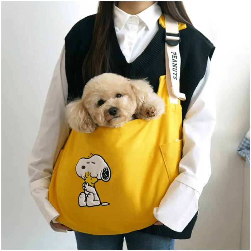 Kawaii Snoopy Charlie Brown Pet Dogs and Cats Mesh Breathable Shoulder Bag Dog Out Portable Crossbody Bag Cat Backpack