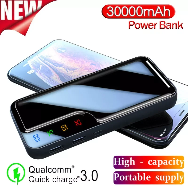 

2023New Power Bank Portable Power Bank 30000 mAh LED Light Mini External Battery Charger for iPhone and Android Digital PoverBan