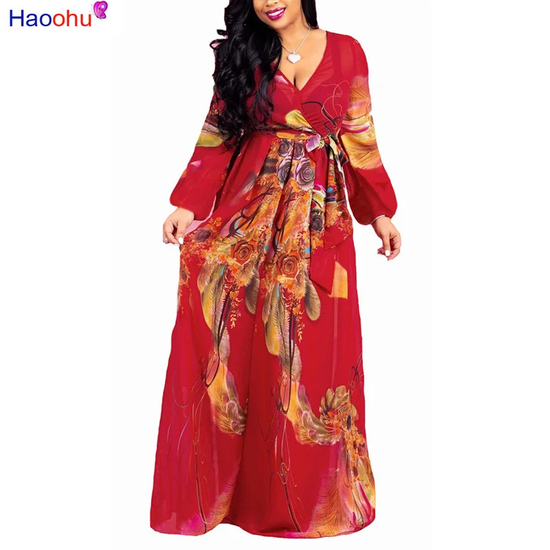

HAOOHU 2023 летнее Женское Платье макси с цветочным принтом шифоновые платья размера 5XL в стиле бохо элегантное пляжное длинное платье платья бо...