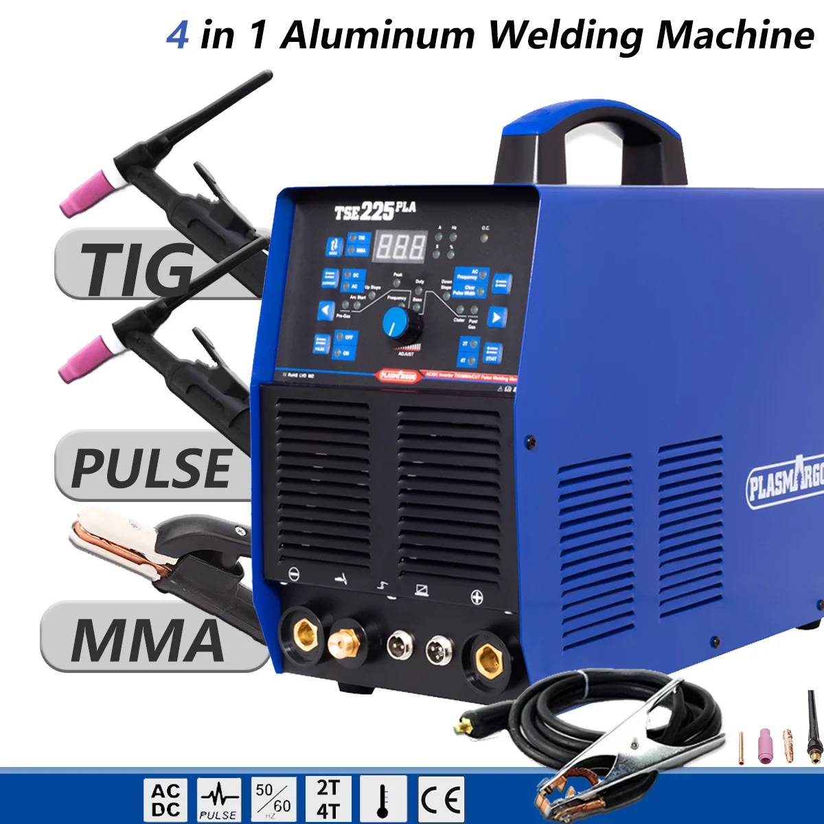 

Plasmargon 220V TSE225 PLA AC DC TIG Welder TIG MMA Pulse 3 IN 1 Aluminum Welding Machine 2T 4T IGBT with Aluminum TIG Welding
