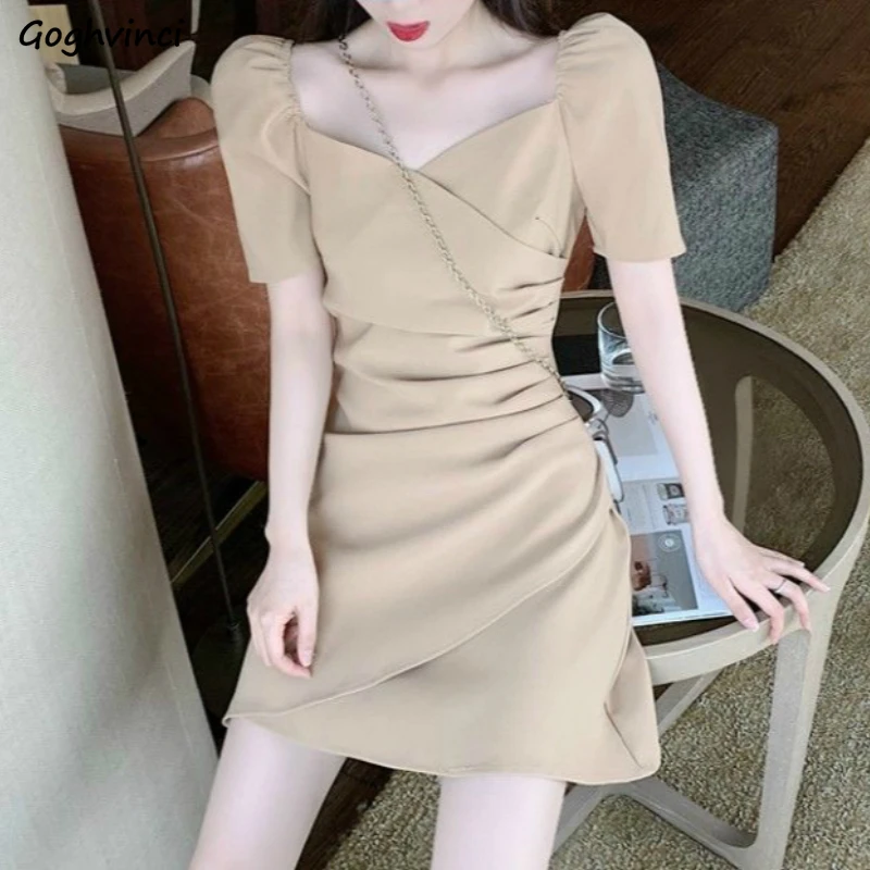 

Dress Women Irregular Khaki Elegant Temperament Solid Korean Style Trendy Leisure Streetwear 2XL All-match New Female Sweet Cozy