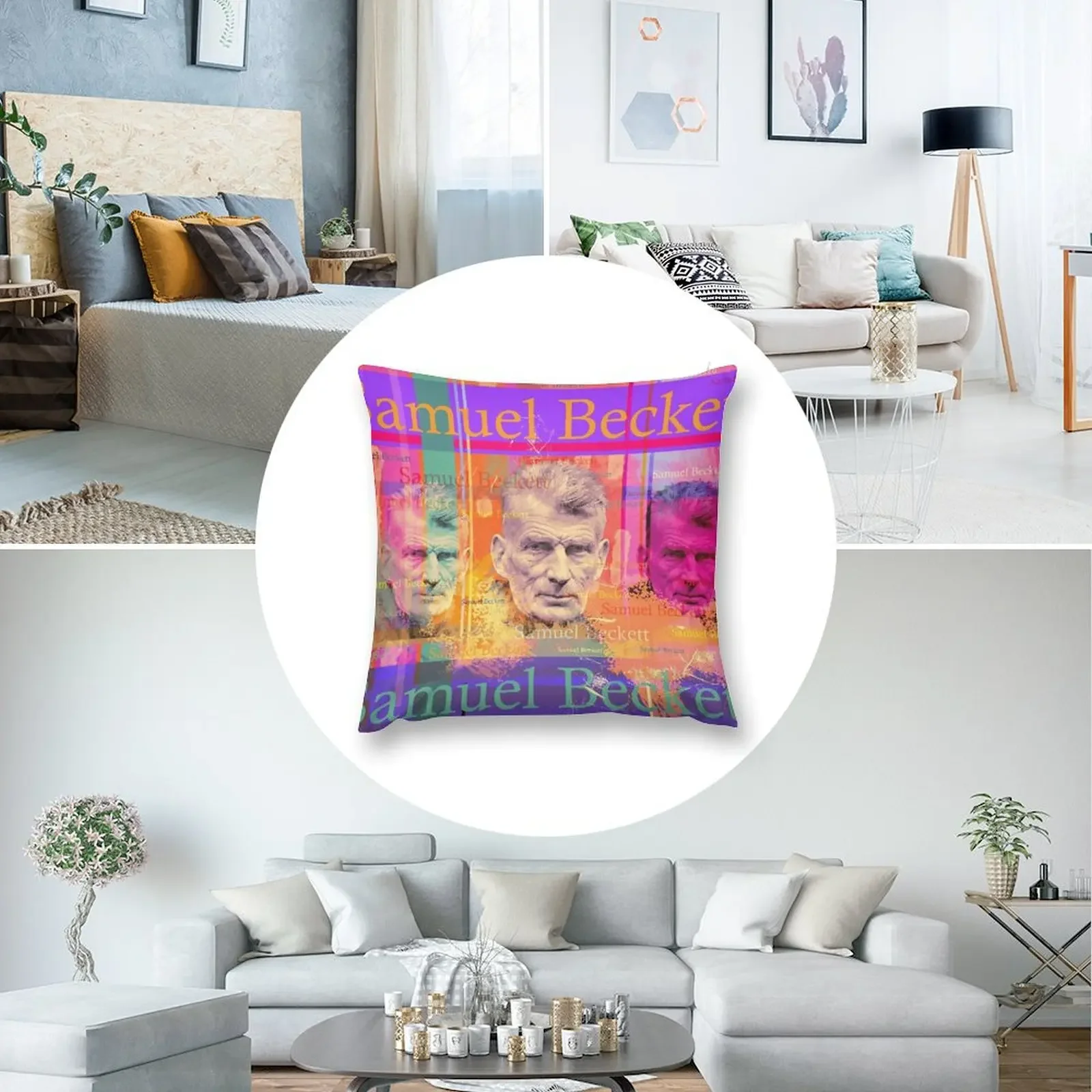 Портрет Сэмюэл Бекнетта эстетика znanego писателя. Декоративная подушка. Чехлы для