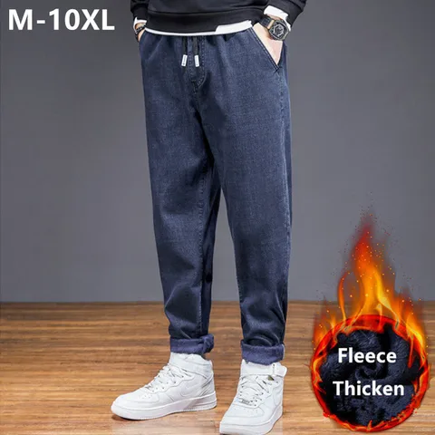 Мужские зимние джинсы с флисовой подкладкой, размеры до 10XL