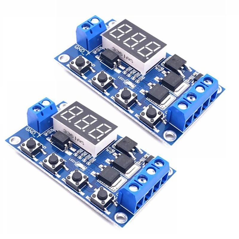 

2Pcs DC12-24V Dual MOS Digital Time Delay Relay Trigger Cycle Timer Delay Switch Circuit Board Timing Control Module