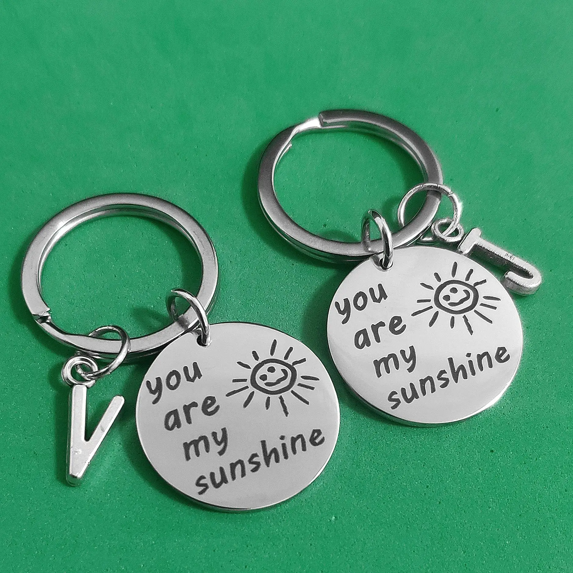 

26 Initials Keys Holder Friend Creative Keyring Birthday Stainless Steel You Are My Sunshine Child Holiday Gift Parent Carabiner
