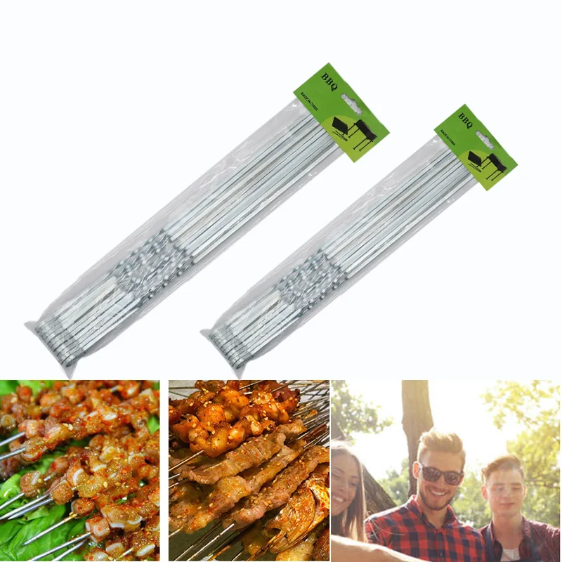 

Skewers for Barbecue Reusable Grill Stainless Steel Skewers Shish Kebab BBQ Camping Flat Forks Gadgets Kitchen Accessories Tools