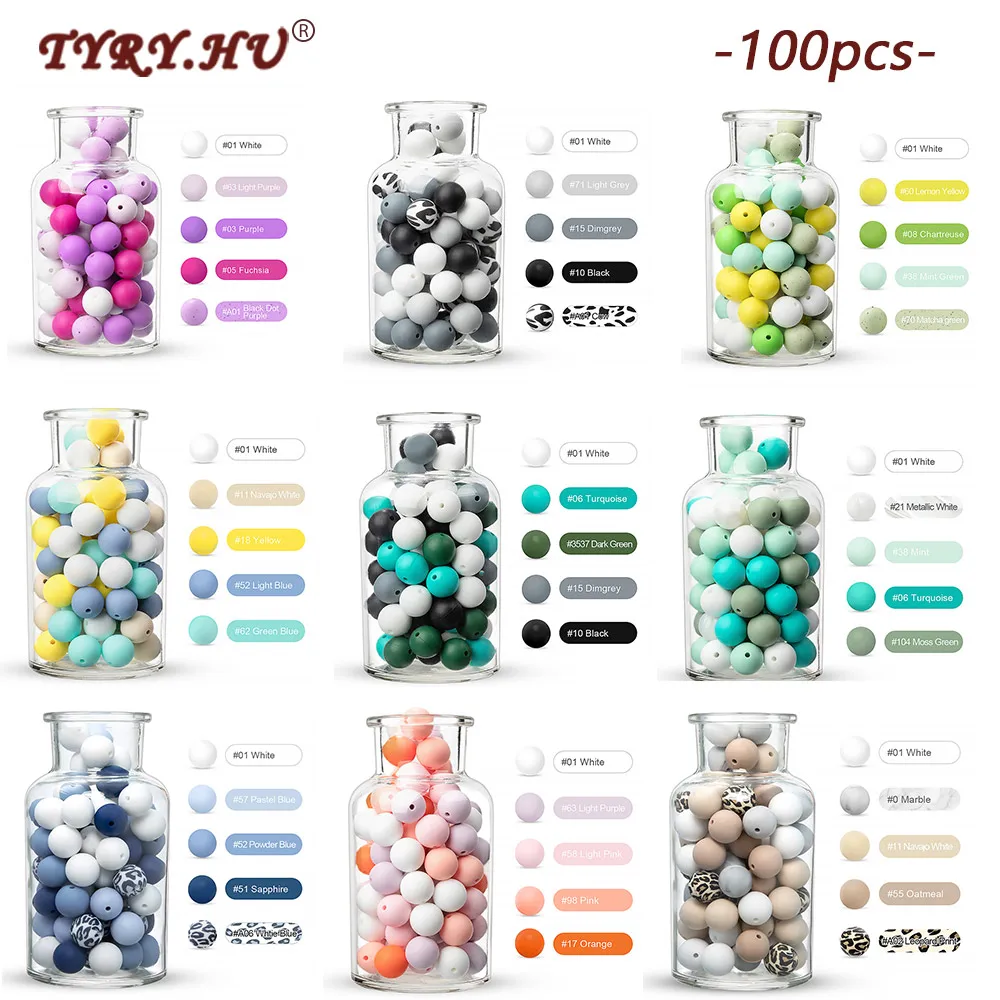 

TYRY.HU 100PCS 12/15mm Silicone Round Beads Baby Teething Beads For DIY Nursing Necklace Food Grade Chew Beads Baby Teether