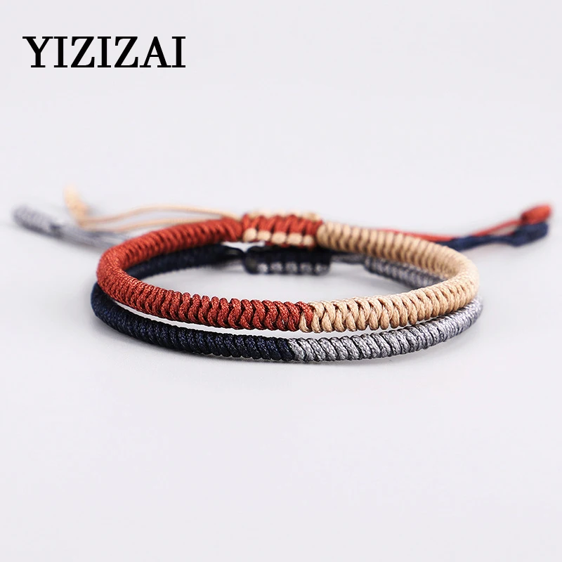 

YIZIZAI Handmade Braided Two-colors Couple Bracelet Tibetan Buddhist Mala Prayer Bangle Adjustable Jewelry for Women Men Jewelry