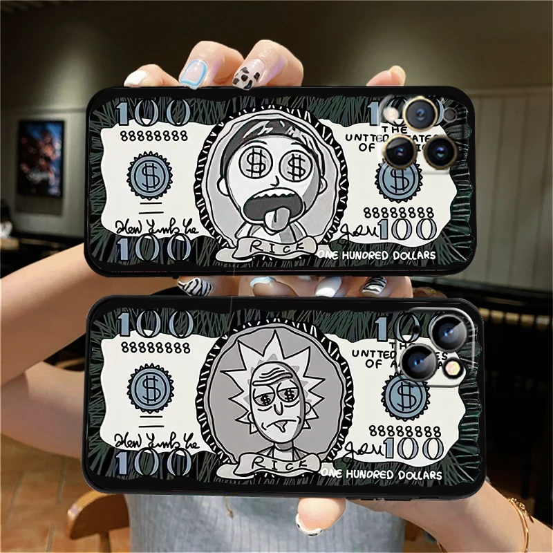

Cute fashion dollar For Appla iPhone 13 12 11 Pro 12 13 Mini X XR XS Max SE 5S 6 7 8 Plus Liquid silicone Black Phone Case funda