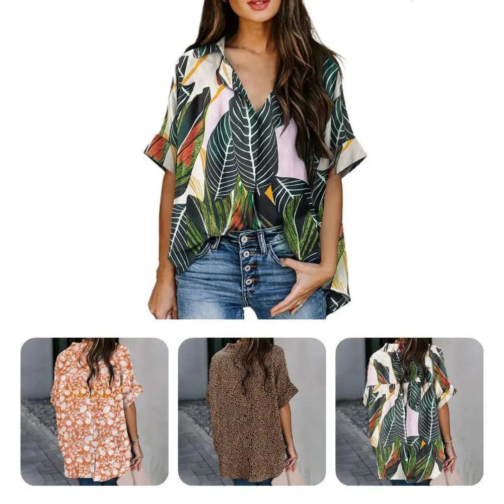 

V Neck Casual Short Sleeve Women Shirt for Daily Wear Lady Blouse V Neck Casual Short Sleeve Women Shirt for Daily Wear