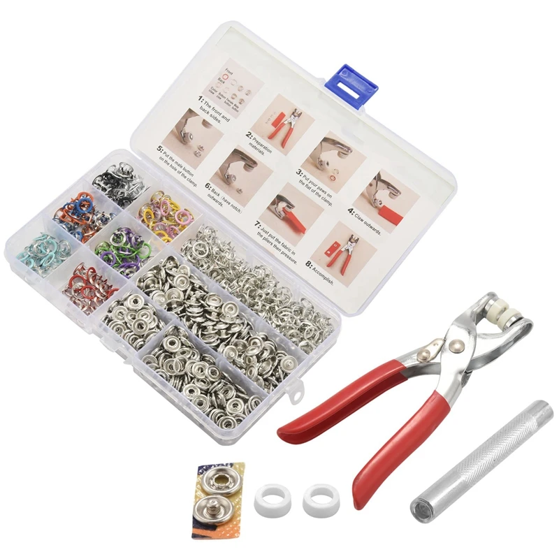 

Spot Goods 200 Sets Snap Buttons Rompers Snaps Craft Pliers Tool Prong Buckle Metal Ring Button Snaps Sewing Craft 9.5Mm, 10 Col