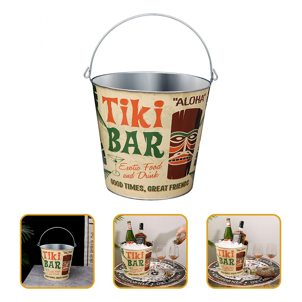 

Metal Bucket, Hawaiian Style Decorative Tub Beer Chiller Party Beverage Tub Storage Bucket for Soda, Beer, Drinks, Holder, and