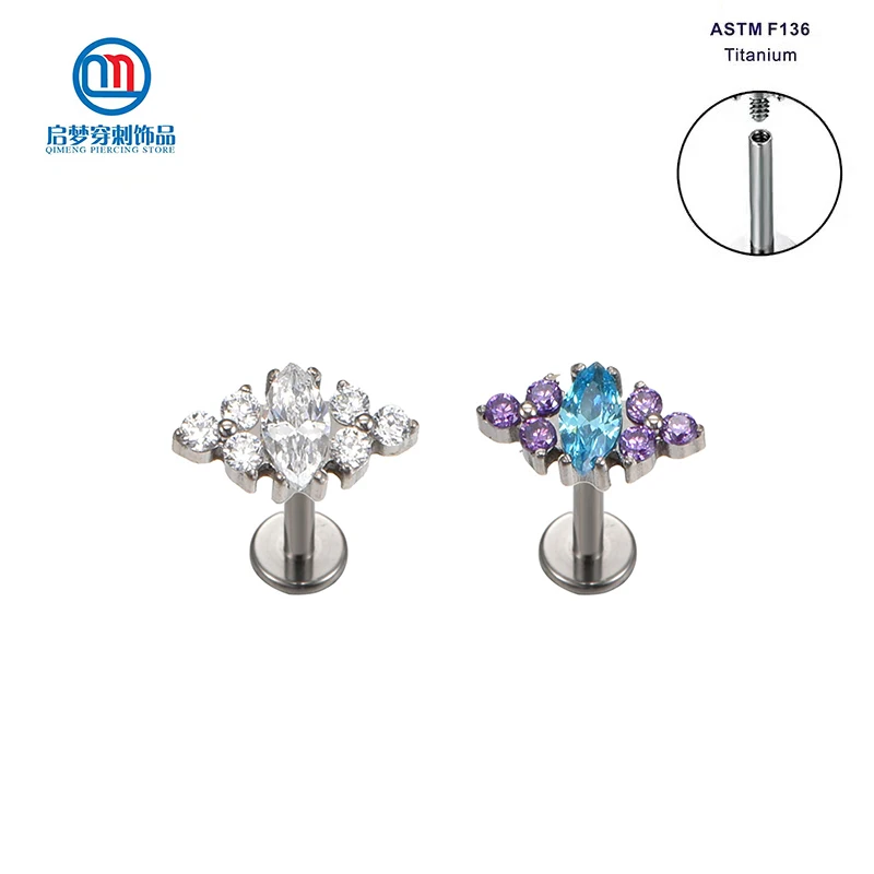 

ASTM F136 Titanium Internally Threaded Mini Zircon Cluster Labret Ear Cartilage Body Piercing Jewelry